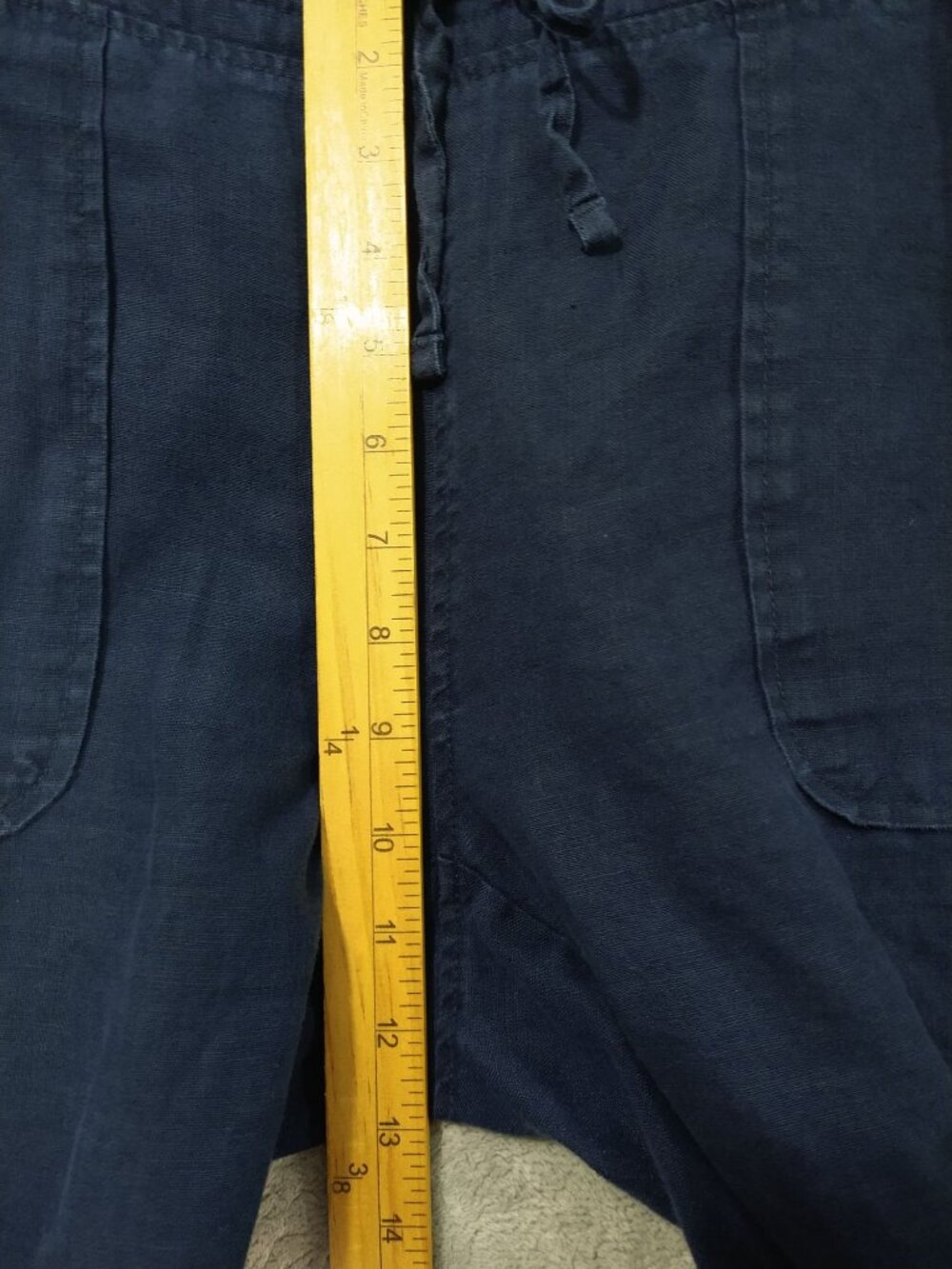 Athleta Cabo Pants Womens 14 Navy Blue Linen Wide Leg Pull On Mid Rise Beachy - Picture 4 of 10